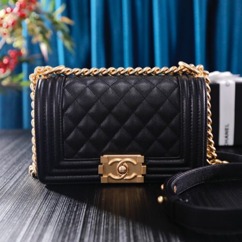 Small caviar Boy Bag with Gold Hardware
