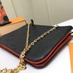 Navy and Red Monogram  Leather Double Zip Pochette