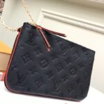 Navy and Red Monogram  Leather Double Zip Pochette